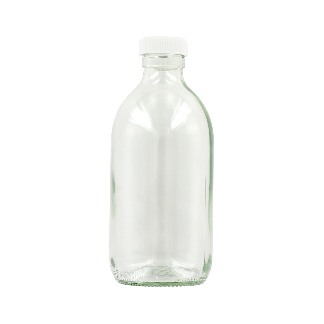 *300ml Clear glass bottle dosed with Hydrochloric acid and white cap