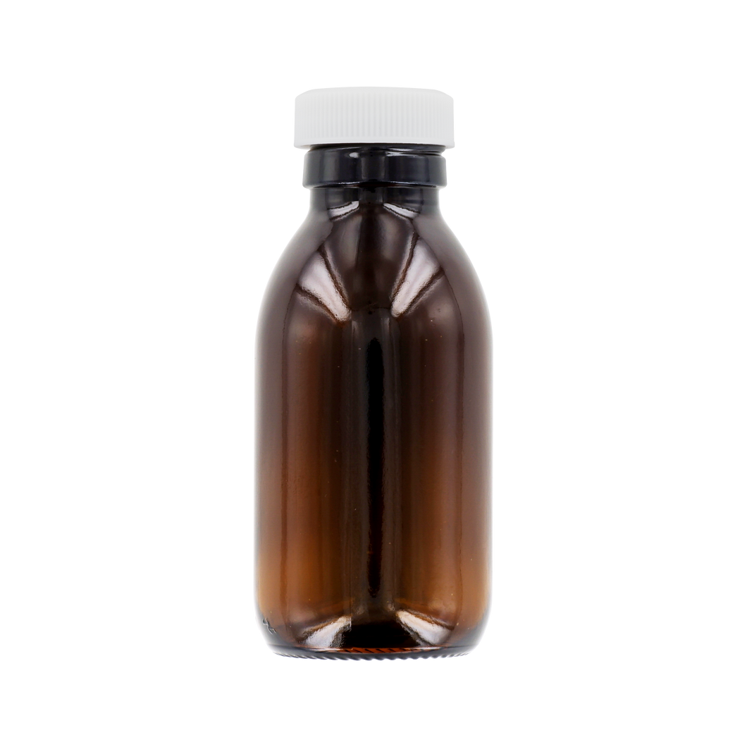 *100ml Amber glass bottle dosed with Hydrochloric Acid, white cap & PTFE liner