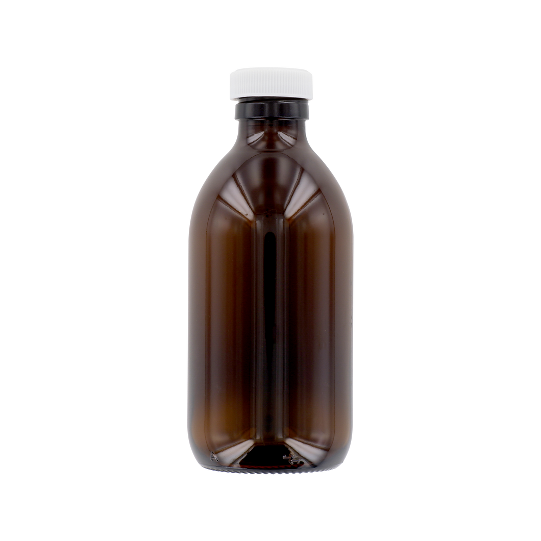 *250ml Amber glass bottle, Ammonium Chloride dosed, white cap & PTFE liner