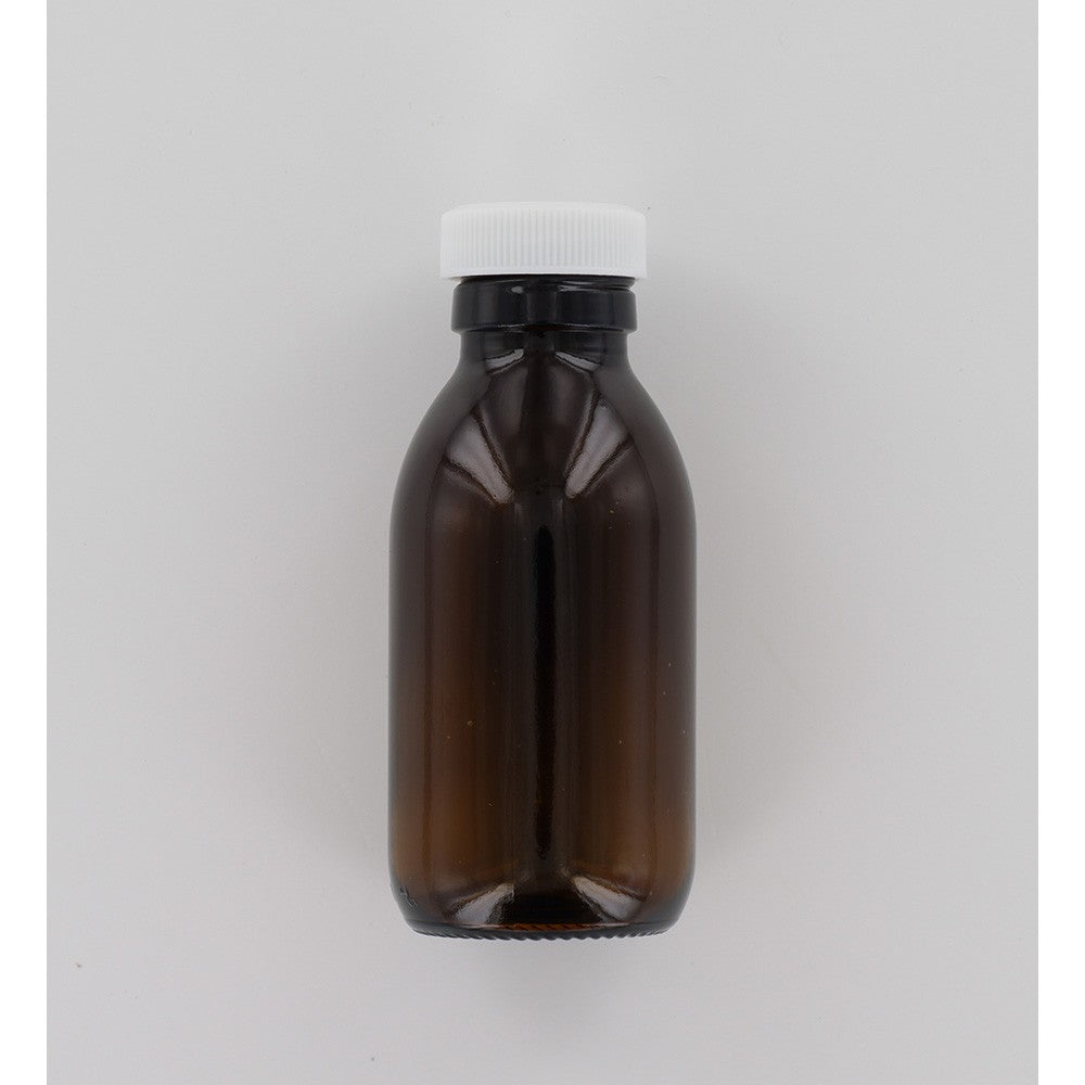 Aurora Scientific •100ml Amber glass sterile bottle dosed with Sodium Hydroxide, white cap & PTFE •  sample bottles  • 100ml sample bottles